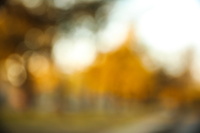 Photo of Blurred view of autumn landscape. Bokeh effect