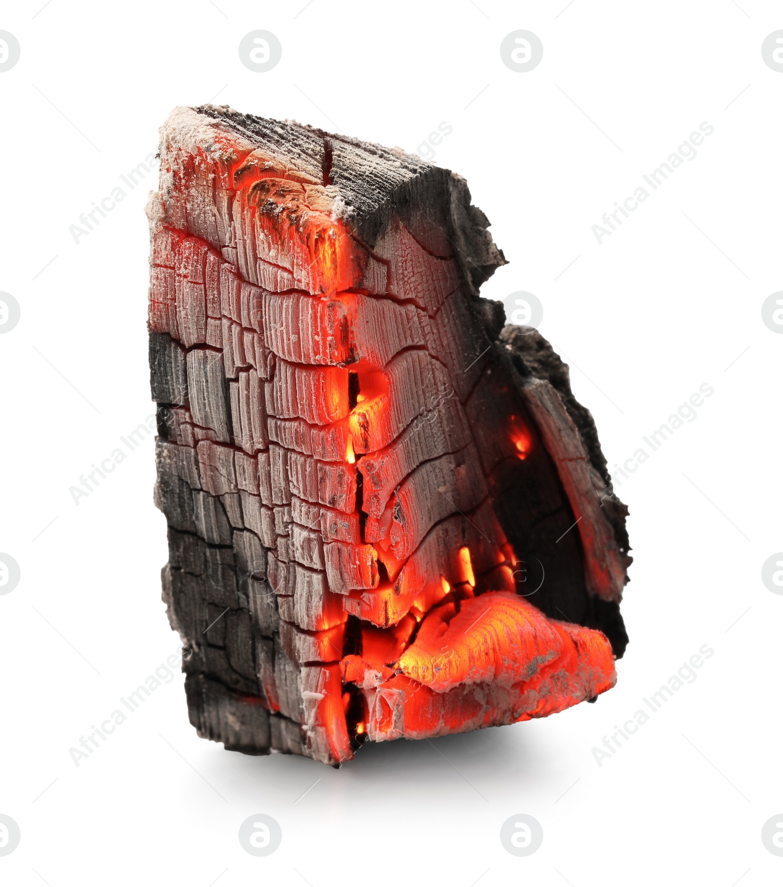 Photo of Piece of smoldering coal on white background