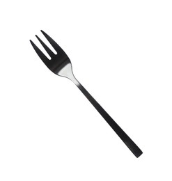 New black dessert fork isolated on white, top view