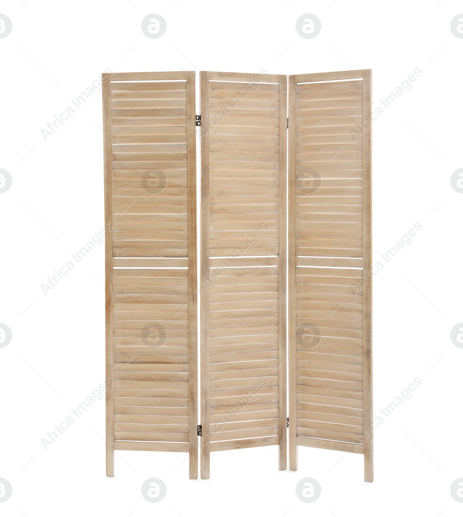 Photo of Wooden folding screen isolated on white. Interior element