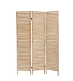 Photo of Wooden folding screen isolated on white. Interior element
