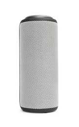 Photo of One portable bluetooth speaker isolated on white. Audio equipment