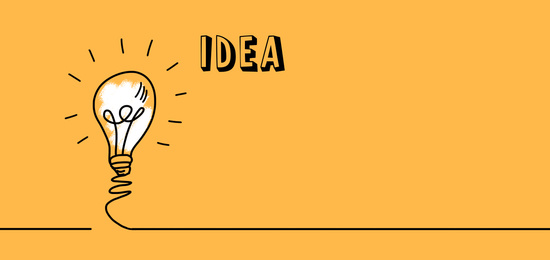 Illustration of Idea concept. Creative illustration of light bulb on yellow background, space for text