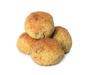 Delicious fried falafel balls on white background