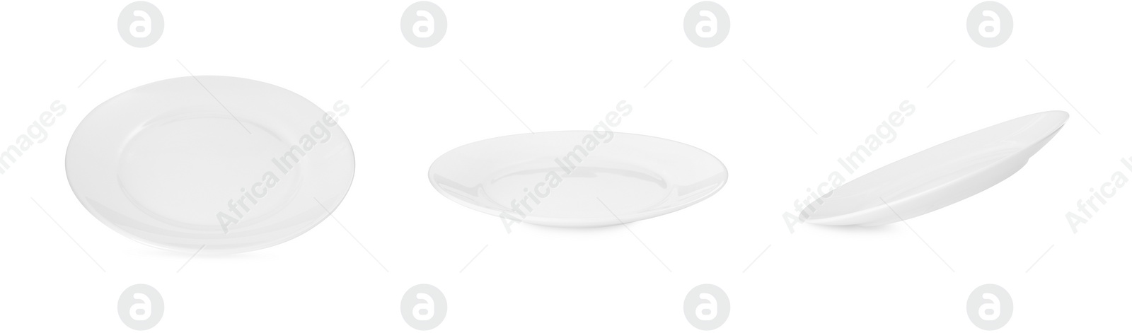 Image of Empty ceramic plate isolated on white, set with different views