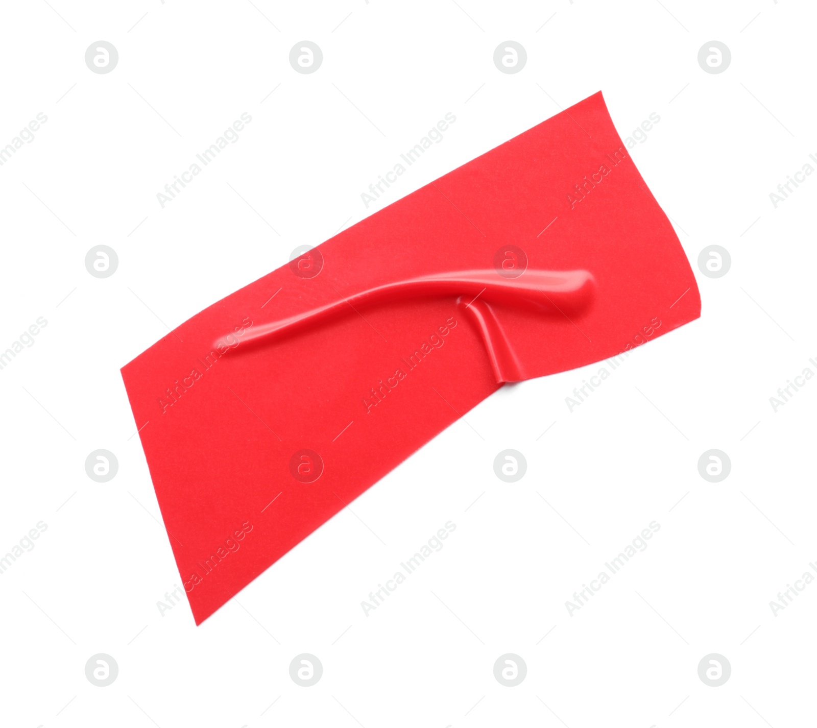 Photo of Piece of red insulating tape isolated on white, top view