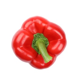 Photo of Ripe red bell pepper on white background, top view