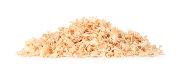 Photo of Pile of natural sawdust isolated on white