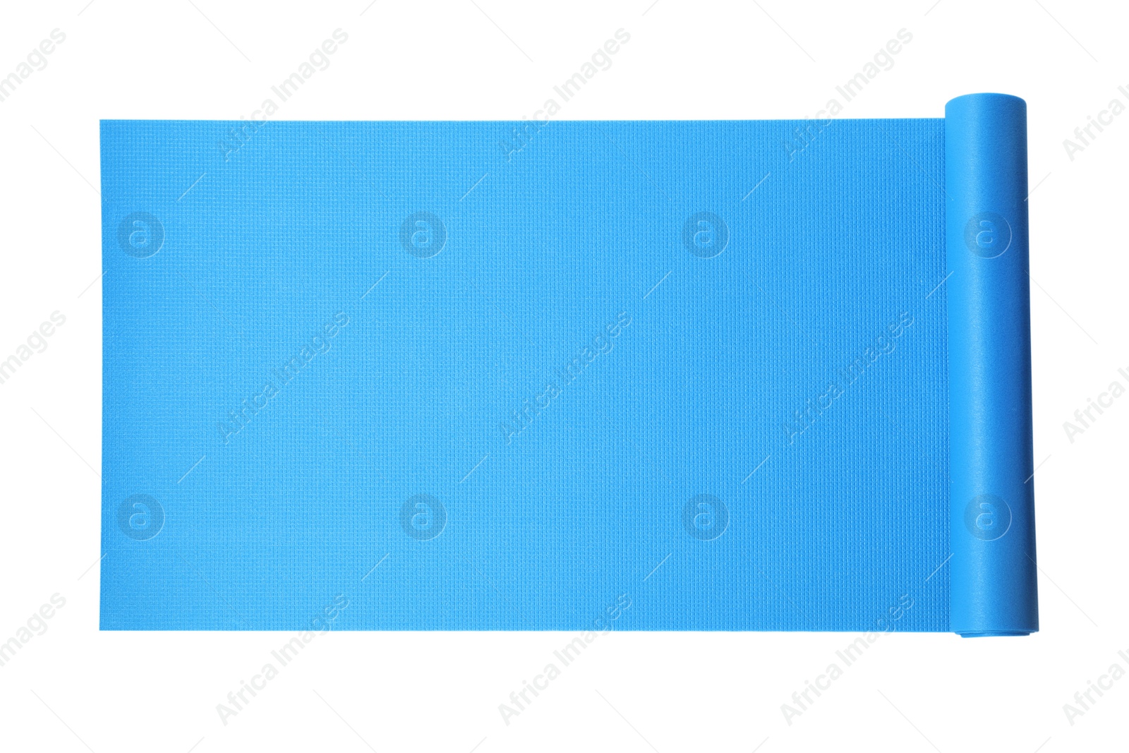 Photo of Light blue camping mat isolated on white, top view