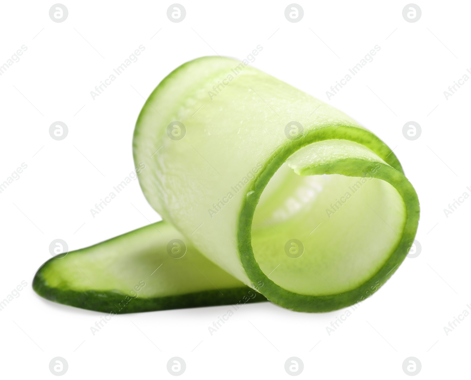 Photo of Slice of fresh cucumber isolated on white