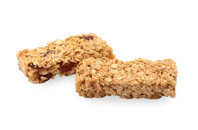 Photo of Two tasty granola bars isolated on white