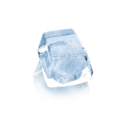 Photo of One crystal ice cube on white background