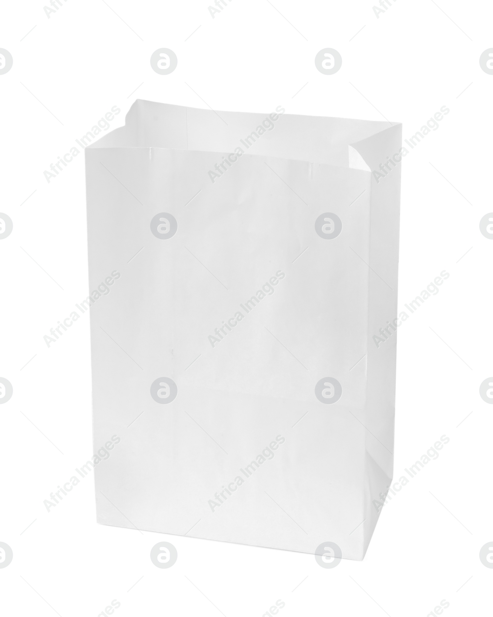 Photo of New open paper bag isolated on white