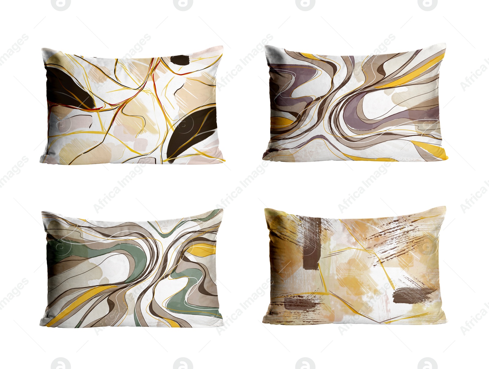 Image of Soft pillows with stylish prints isolated on white