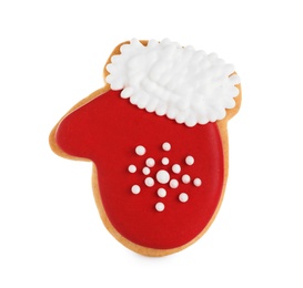 Tasty homemade Christmas cookie on white background