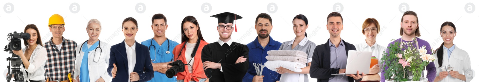 Image of Career choice. People of different professions on white background, banner design