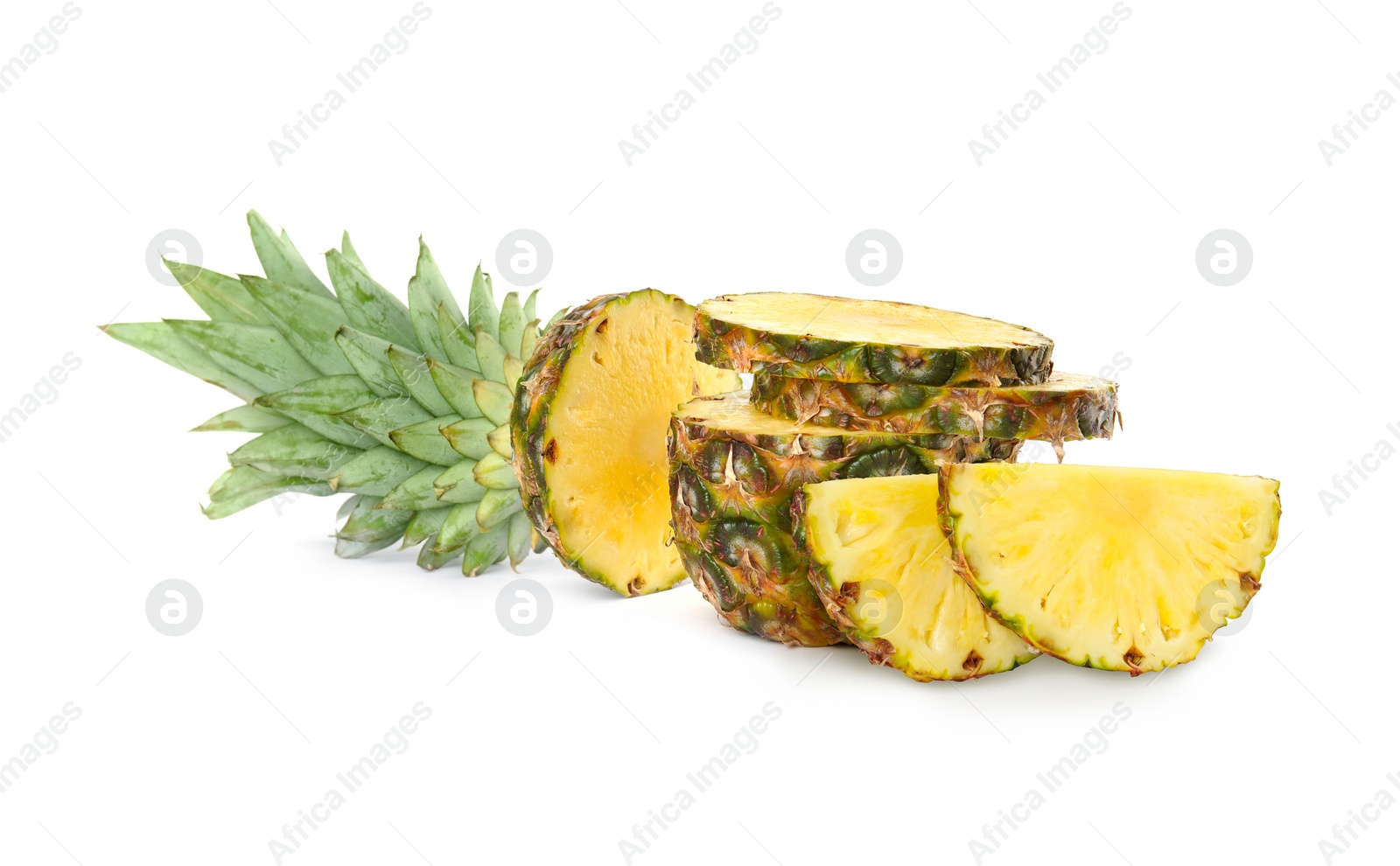 Image of Cut fresh juicy pineapple isolated on white