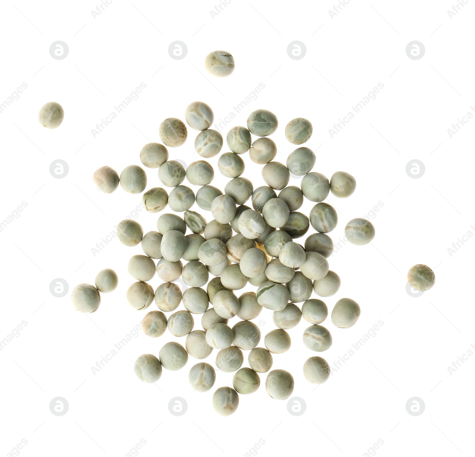 Photo of Pile of raw dry peas on white background, top view. Vegetable seeds