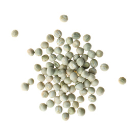 Photo of Pile of raw dry peas on white background, top view. Vegetable seeds