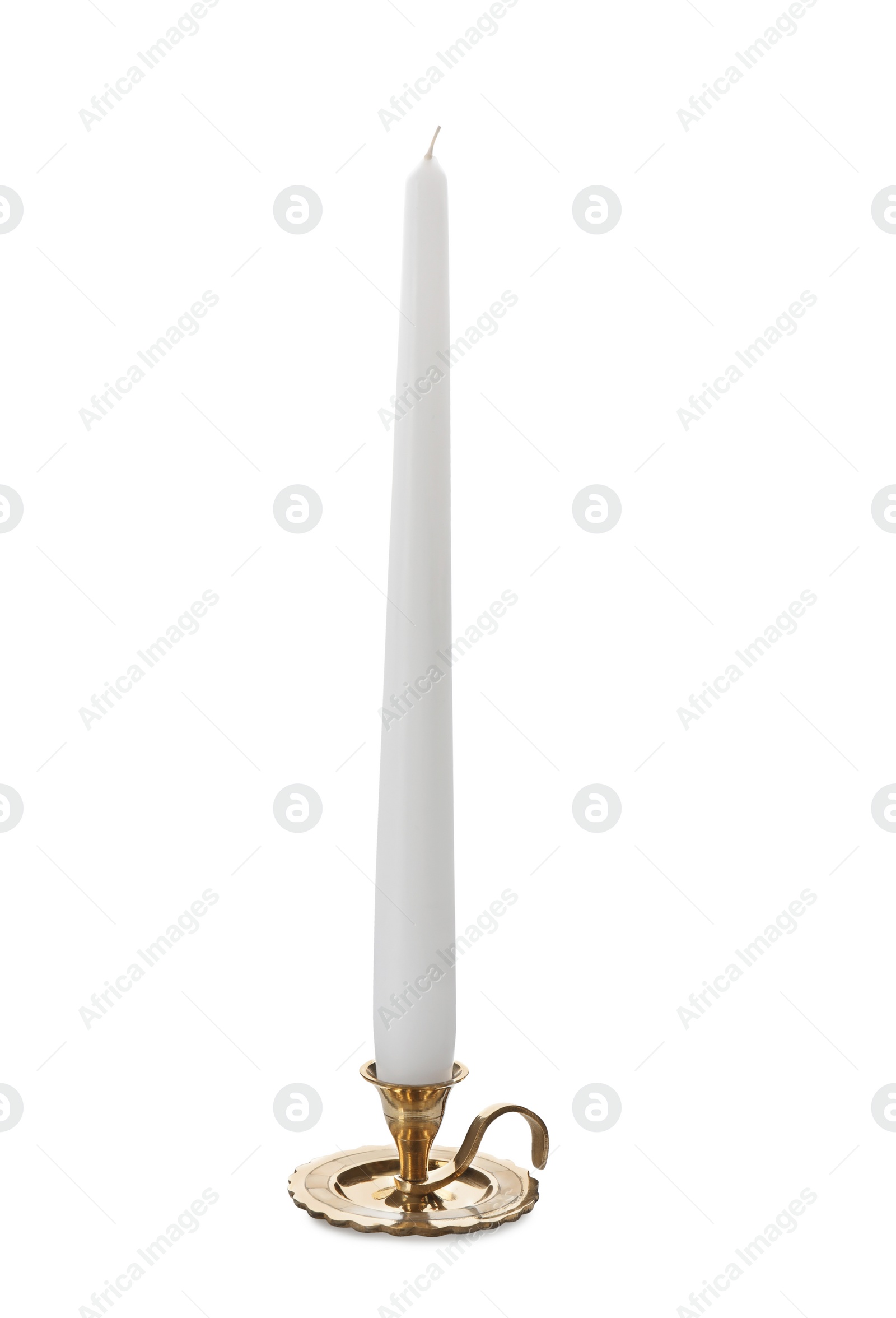 Photo of Elegant candlestick with candle isolated on white