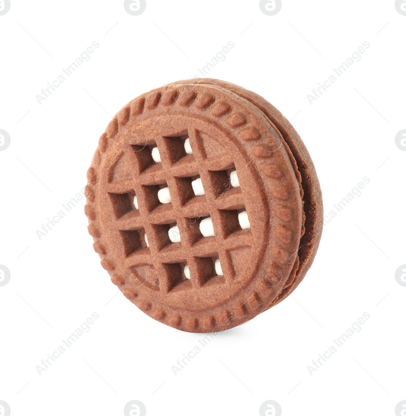Photo of Tasty chocolate sandwich cookie with cream isolated on white