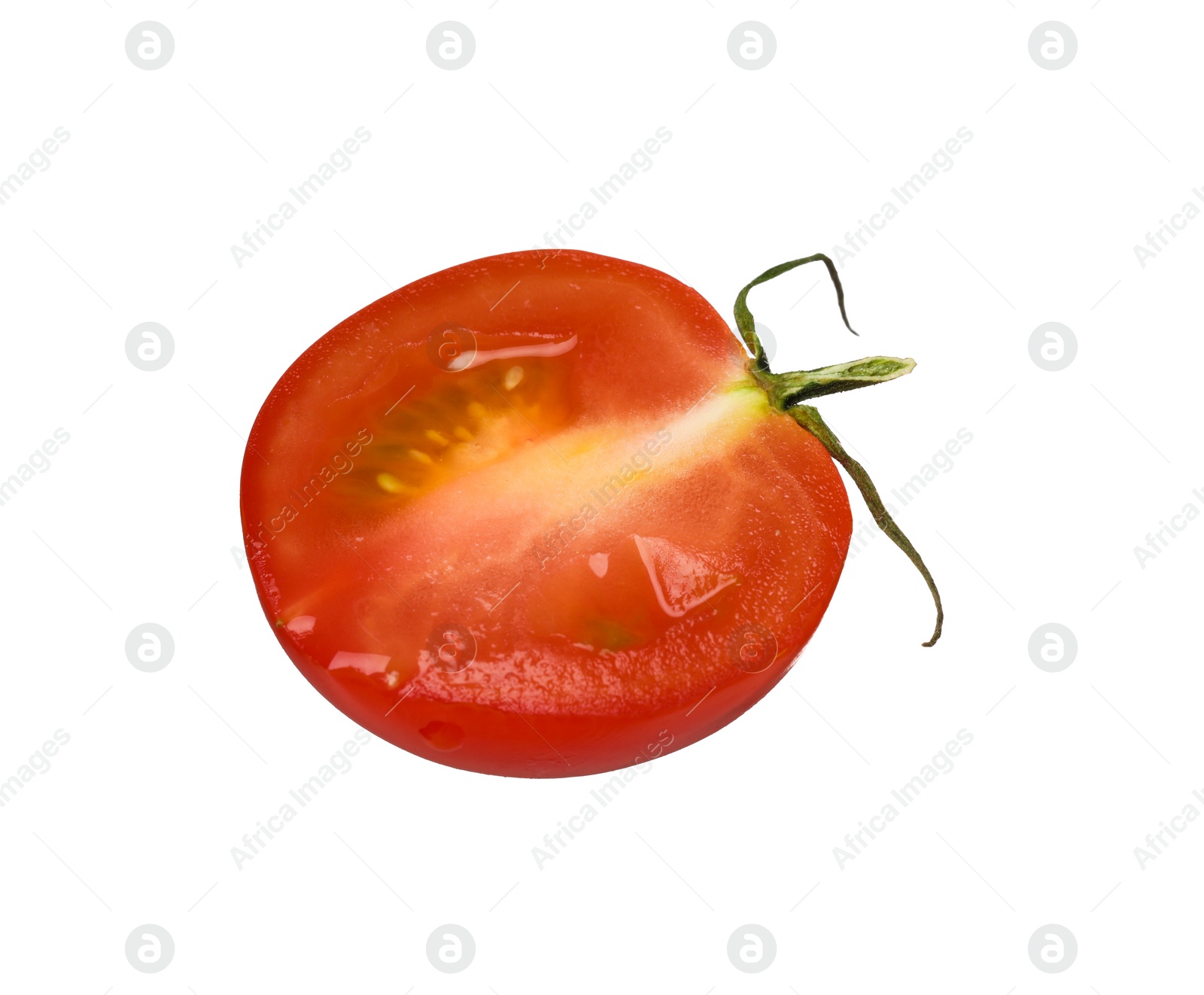 Photo of Slice of fresh ripe tomato isolated on white