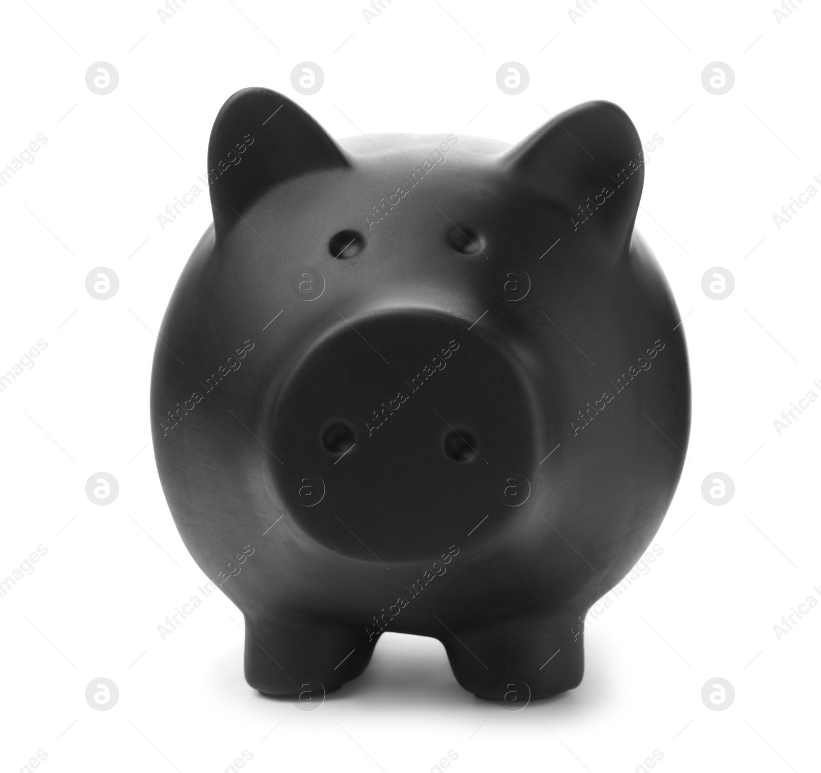 Photo of Black piggy bank on white background. Money saving