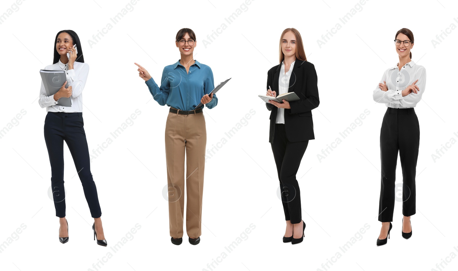 Image of Collage with photos of beautiful secretaries on white background