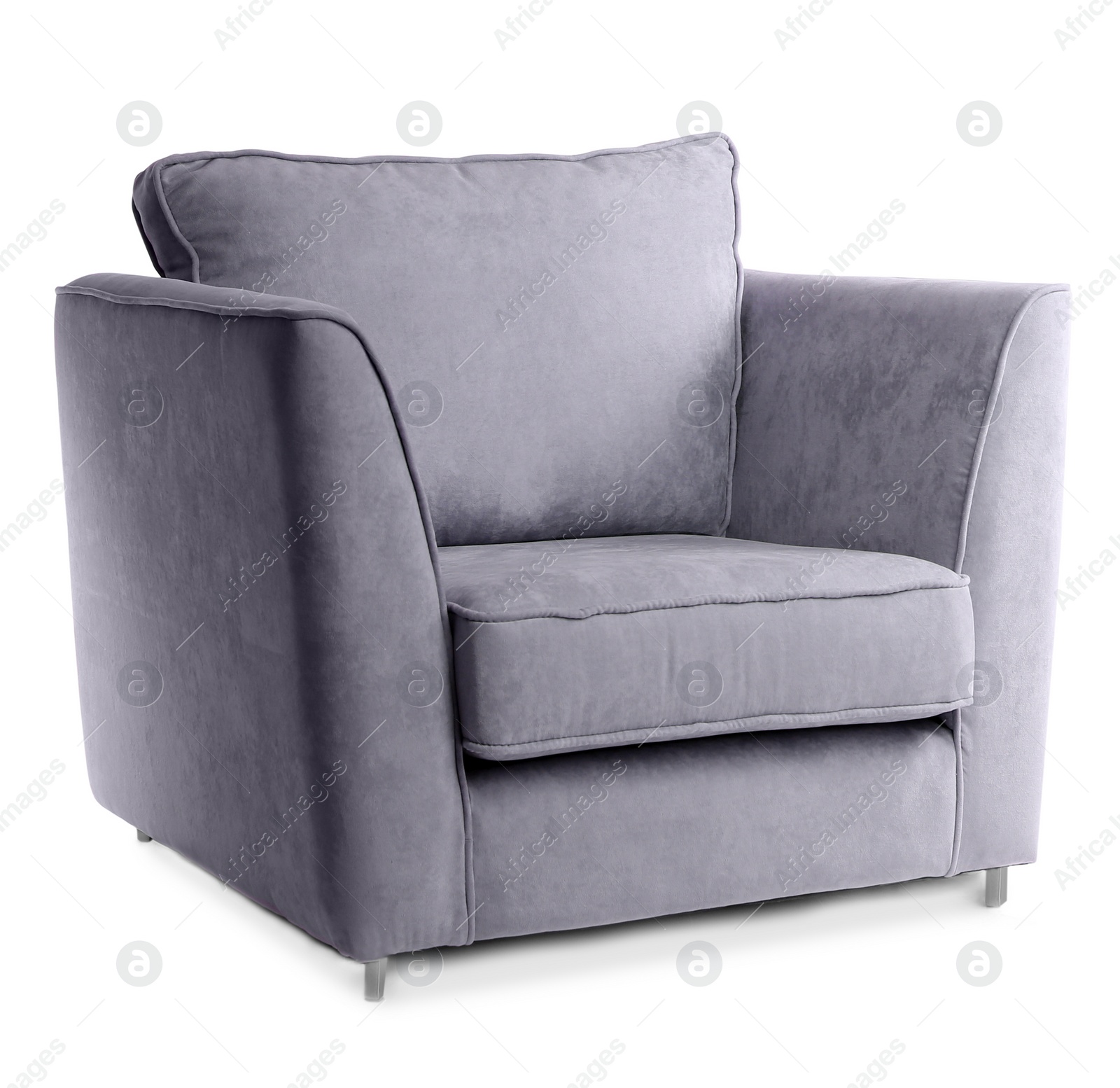 Image of One comfortable purple gray armchair isolated on white