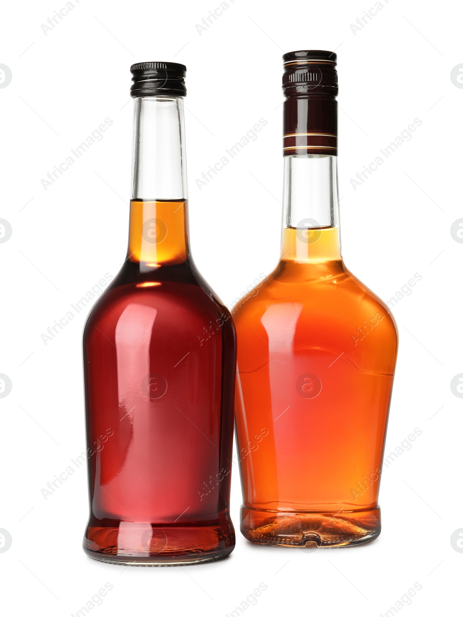 Photo of Bottles of scotch whiskey on white background