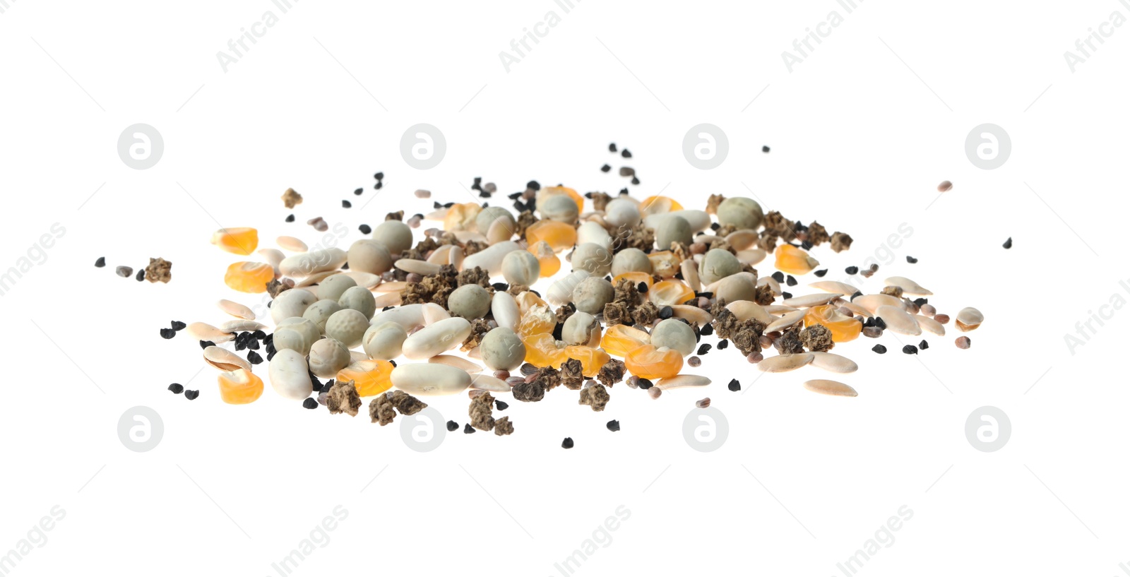 Photo of Mix of vegetable seeds on white background