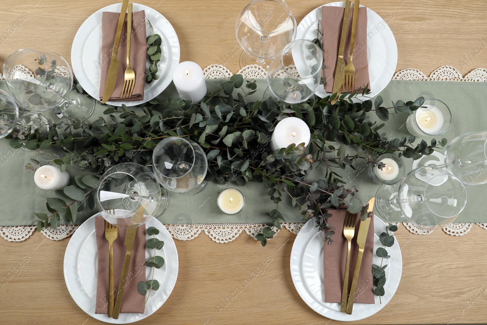 Photo of Stylish elegant table setting for festive dinner, flat lay