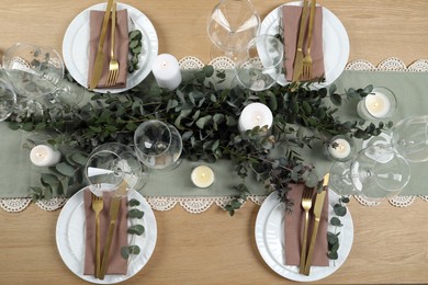 Stylish elegant table setting for festive dinner, flat lay