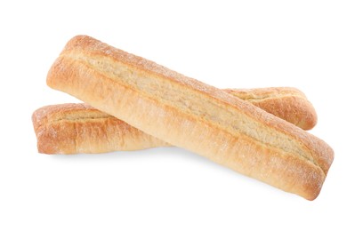 Photo of Tasty baguettes on white background. Fresh bread