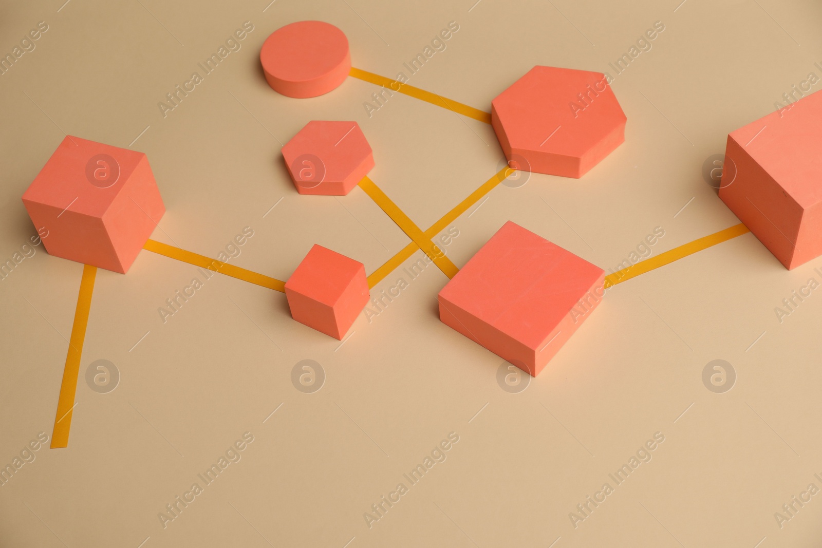 Photo of Business process organization and optimization. Scheme with geometric figures on beige background