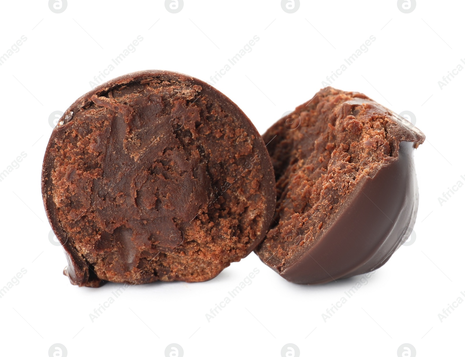 Photo of Delicious sweet chocolate truffle isolated on white