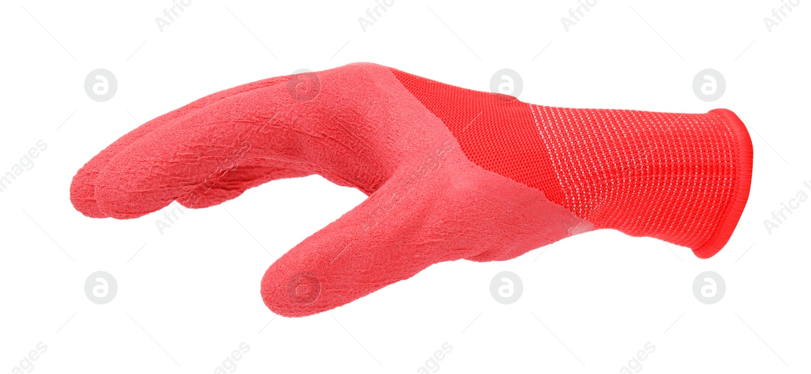 Image of One red gardening glove isolated on white