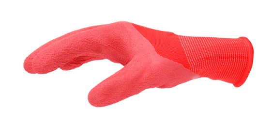 One red gardening glove isolated on white