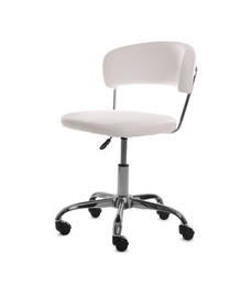 Photo of White leather office chair isolated on white