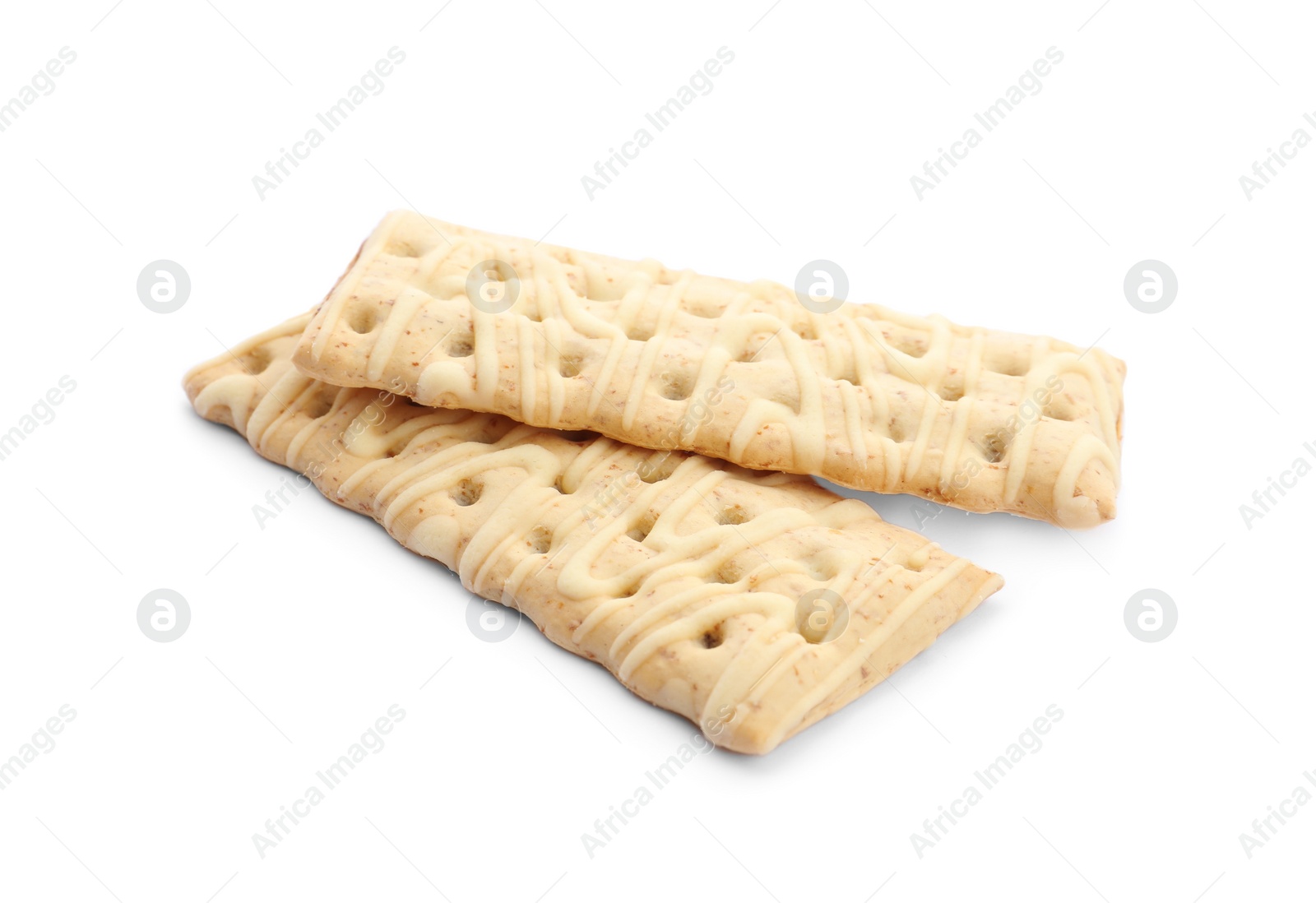 Photo of Tasty cookies with icing isolated on white