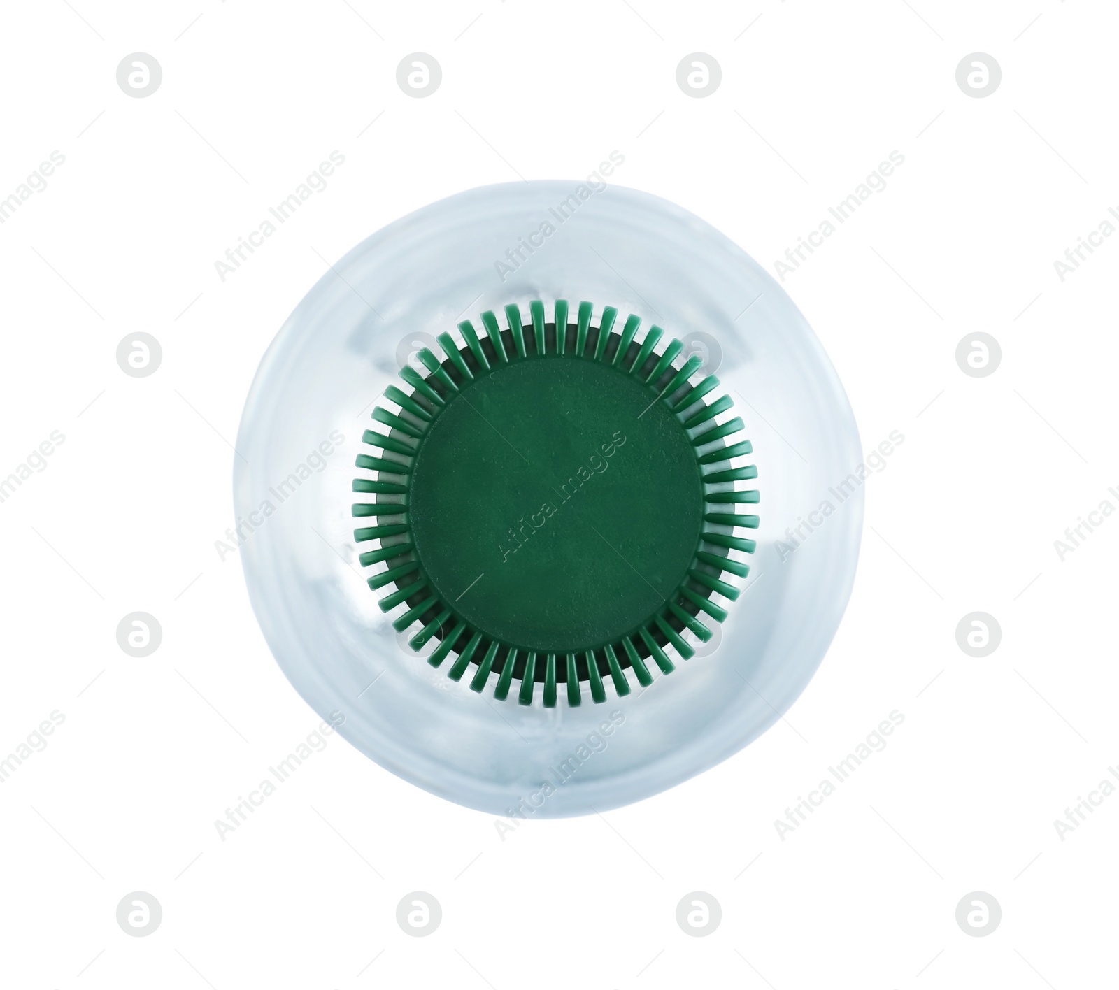 Photo of Plastic bottle with pure water on white background, top view