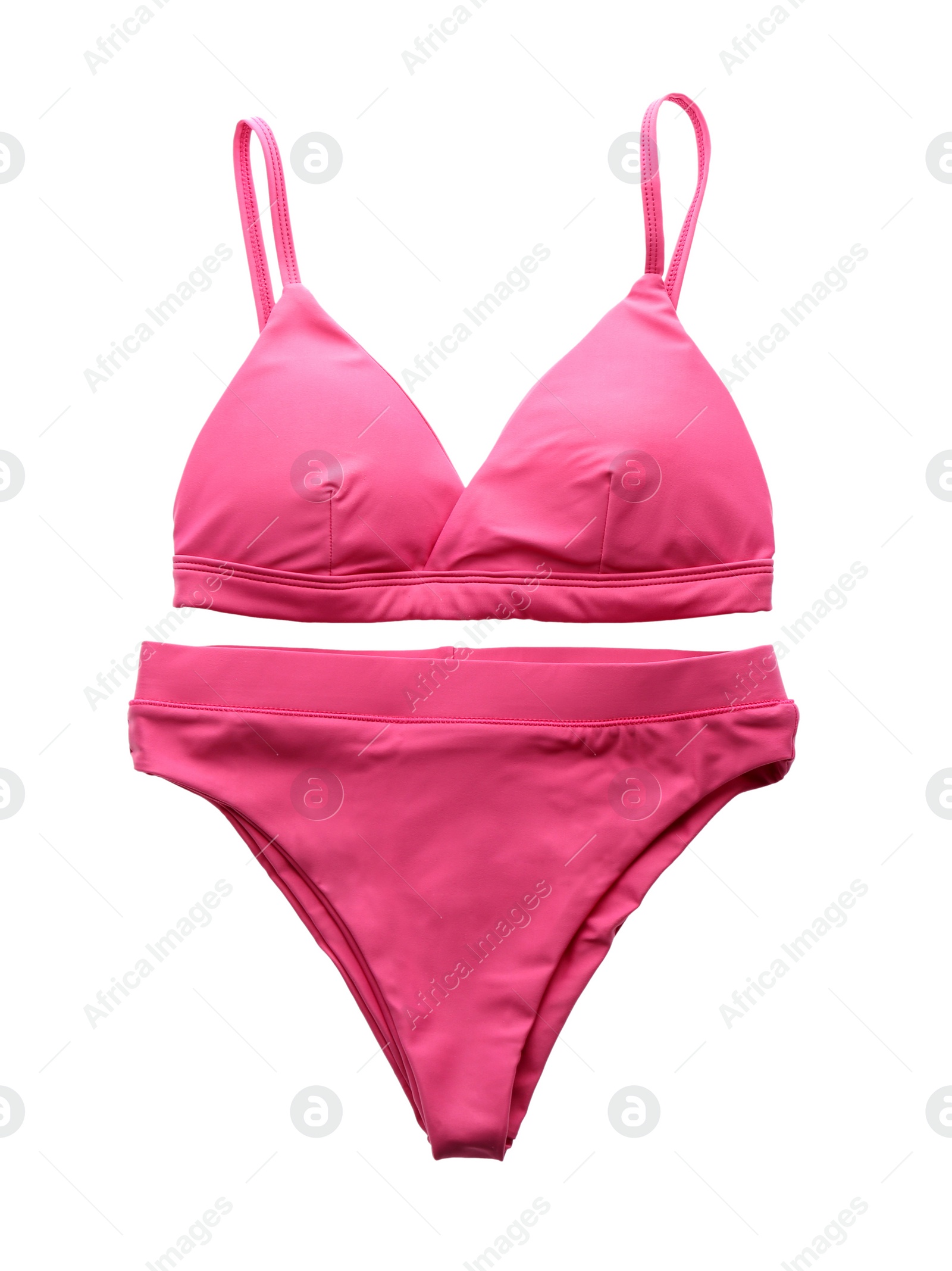 Photo of Beautiful pink bikini isolated on white, top view