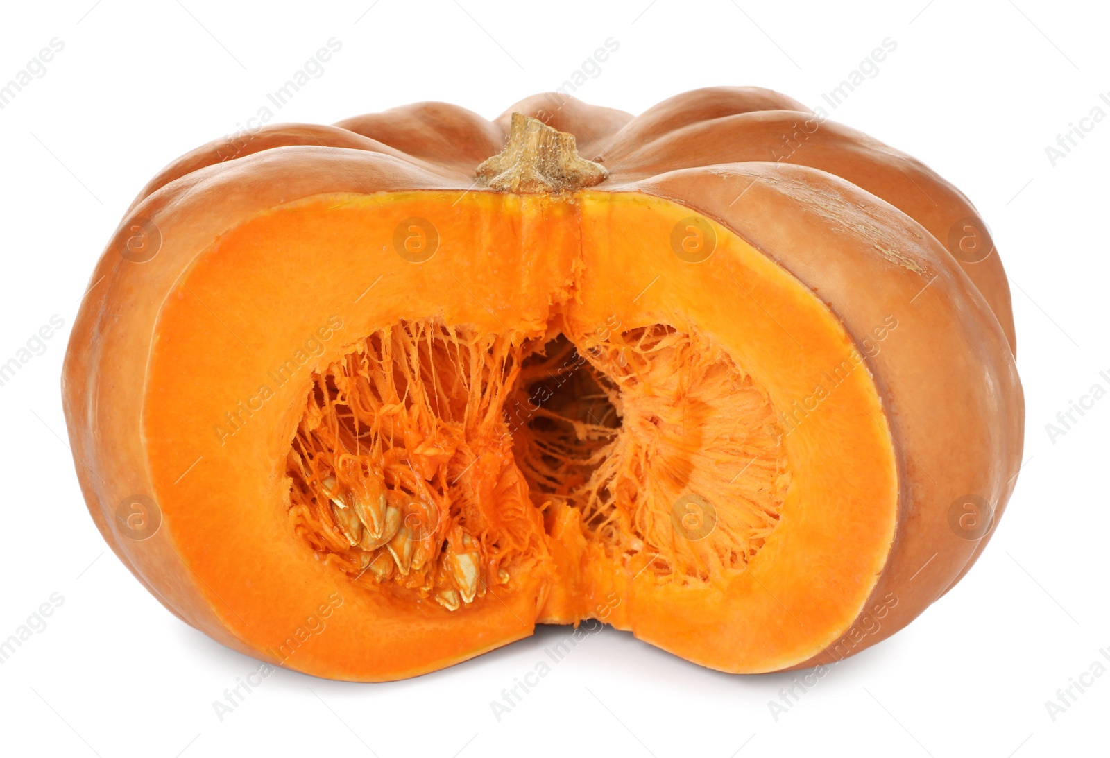 Photo of Sliced fresh ripe pumpkin isolated on white