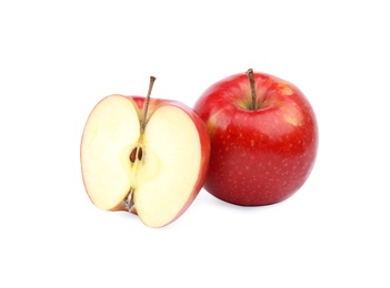 Photo of Ripe juicy red apples on white background