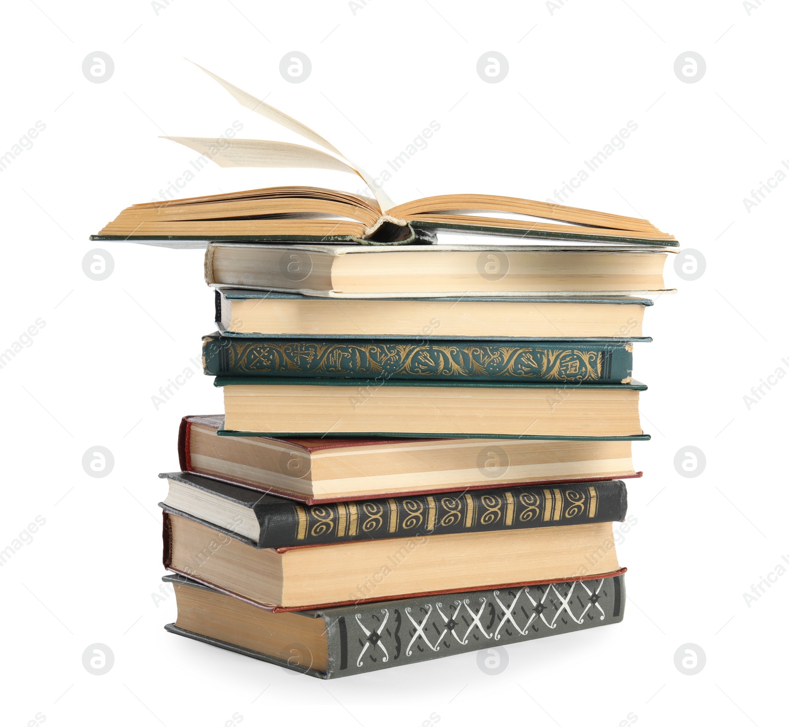 Photo of Collection of different books isolated on white