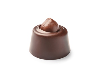 Delicious chocolate candy on white background