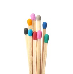 Matches with colorful heads on white background