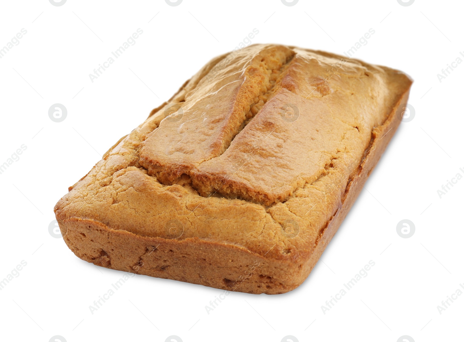 Photo of Delicious homemade yogurt cake on white background