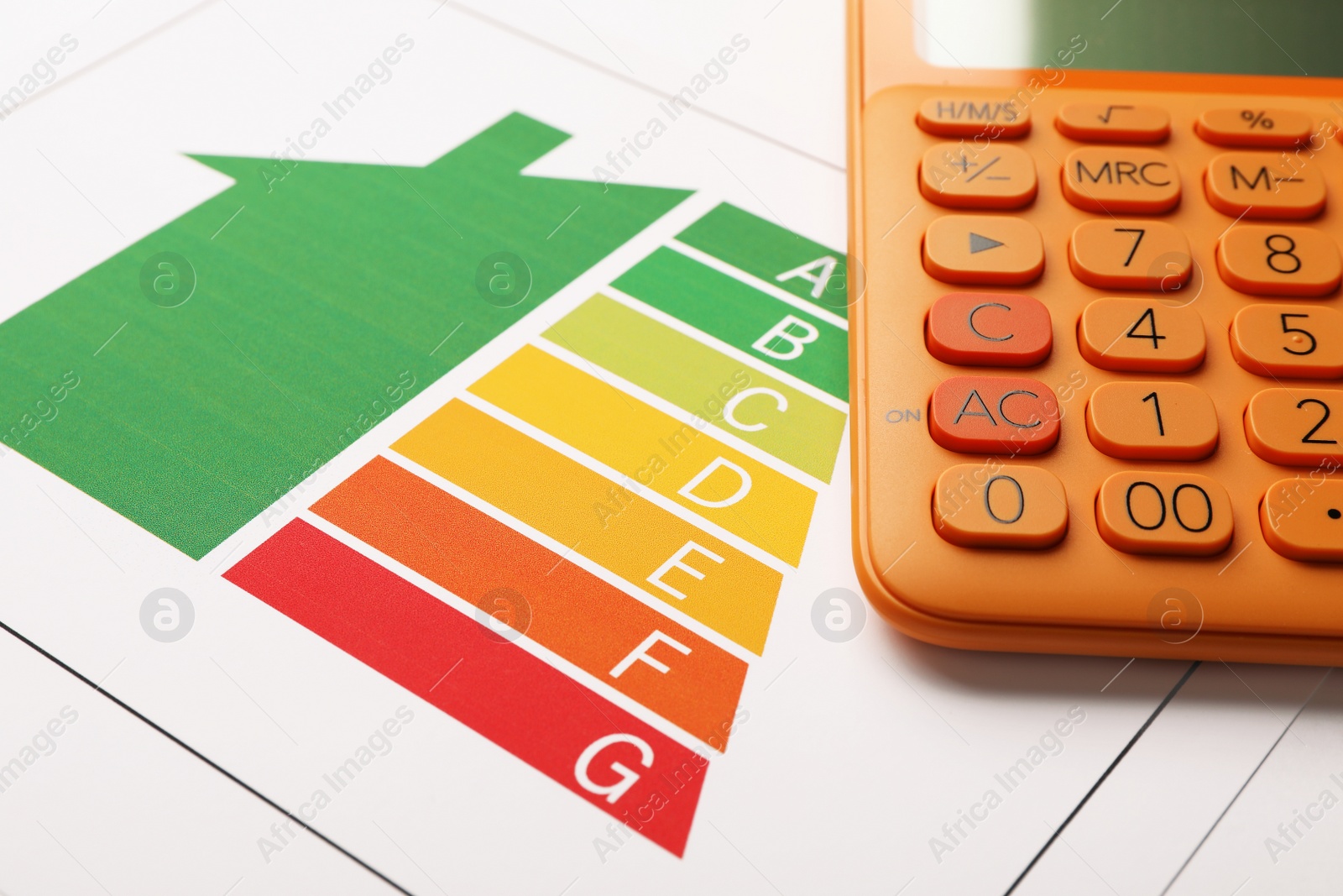 Photo of Energy efficiency rating chart and calculator, closeup