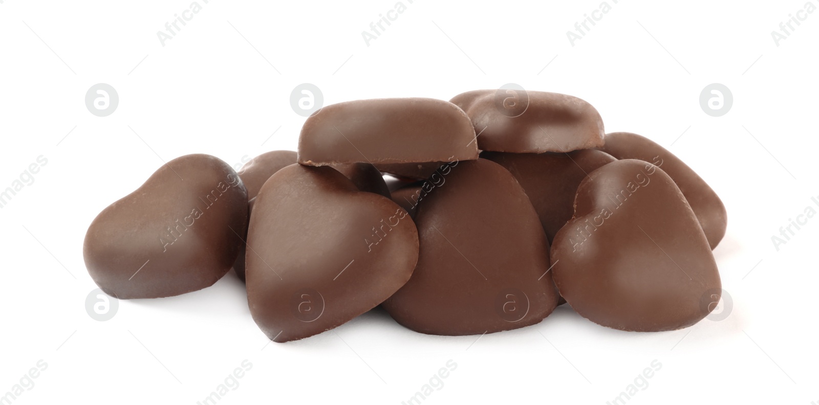 Photo of Beautiful heart shaped chocolate candies on white background